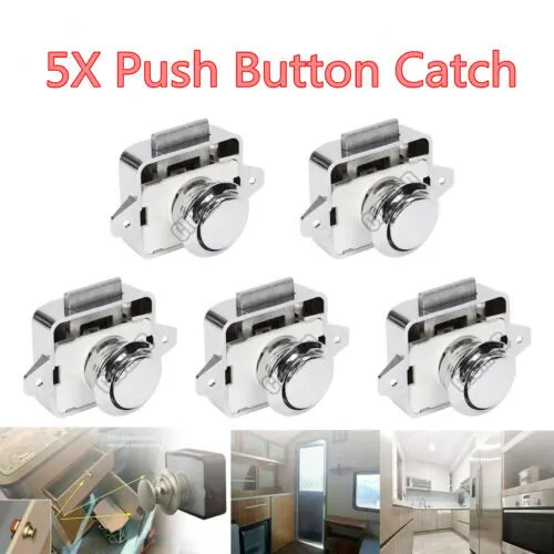 5x Push Button Catch Locks Latch Knobs Drawer Cupboard Cabinet Door Campervan UK
