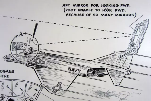 Vietnam War US Navy F-4 Phantom Original Cartoon Mirrors RIO North Island 1972