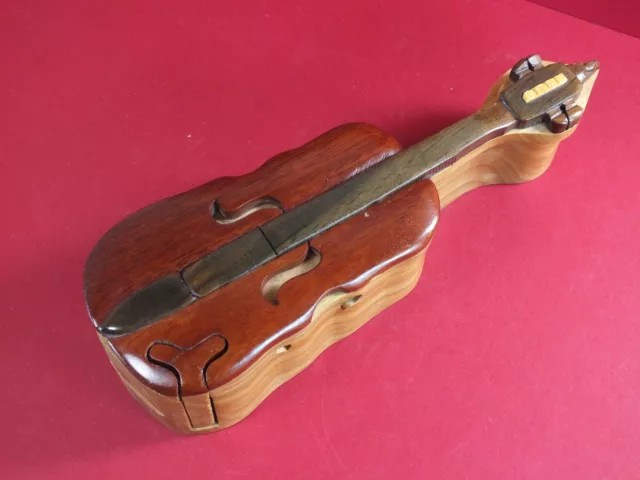 Carved Violin Wooden Puzzle Box Secret Box Trinket Box - Handmade