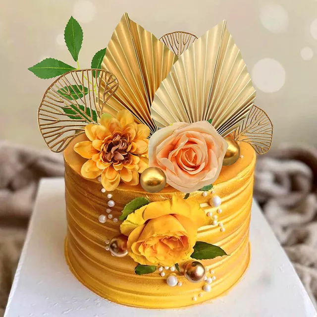 Golden Palm Leaf Decoration Flower For Cake Topper Paper Birthday Happy Party
