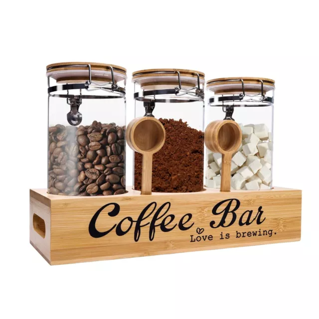 Glass Coffee Containers with Shelf Airtight Coffee Bean Storage Jars with Loc...