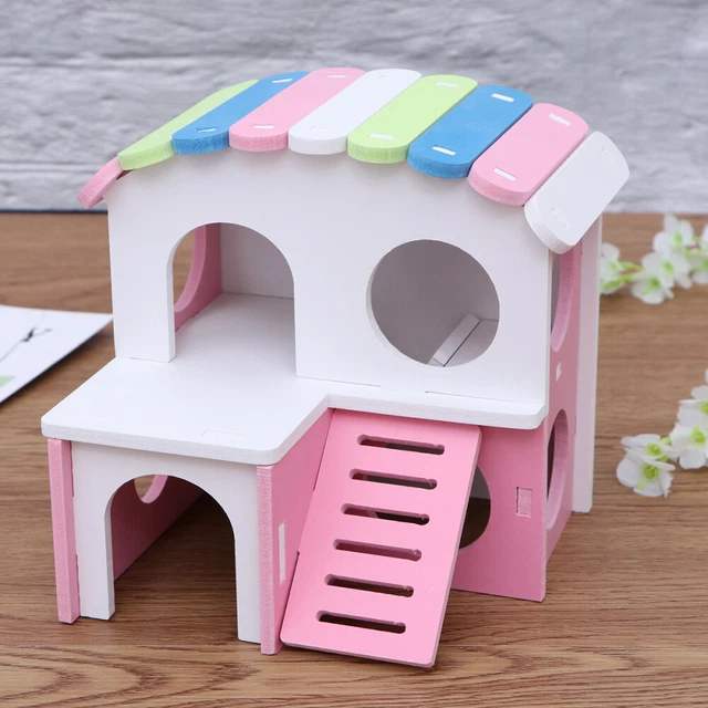 1pc en bois maison de hamster lit cage jouets double couche colorée hamster
