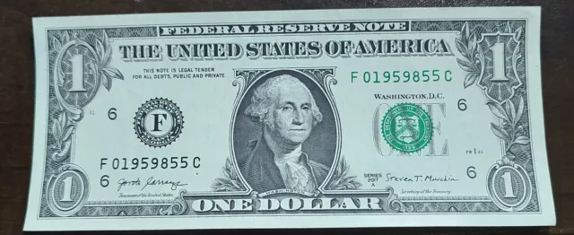 $1 Ink Well Contamination Error One Dollar Bill