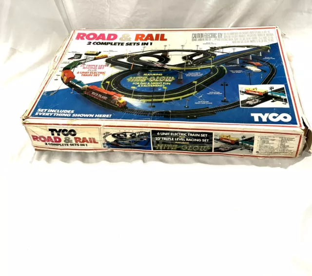 VINTAGE- Tyco road and rail train/car set (incomplete)