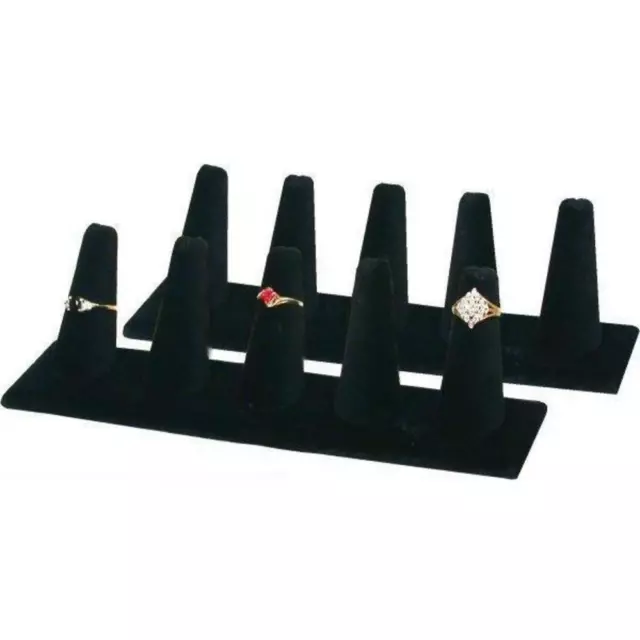 2 Black Velvet 5 Finger Ring Jewelry Displays 8" x 2"