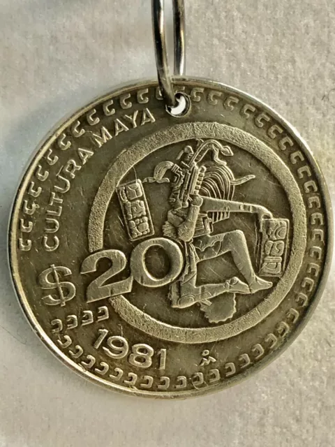 Mexico Coin Necklace Mexican Aztec Mayan 20 Dollar Pendant Coin Vintage Custom