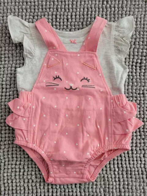 NEW Carter's Baby Girl Tee & Polka-Dot Kitty Shortalls Set Size 6 Months