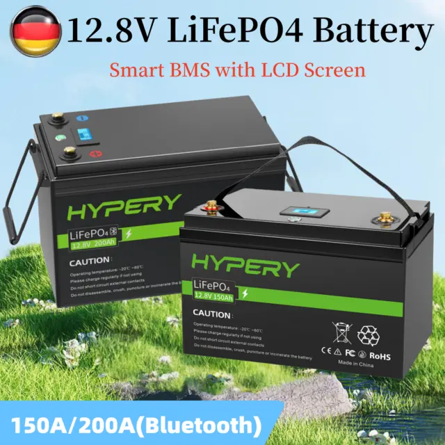 12V 200Ah 150Ah LiFePO4 Lithium Solarbatterie LCD Akku/EU Ladegerät BMS Off-grid