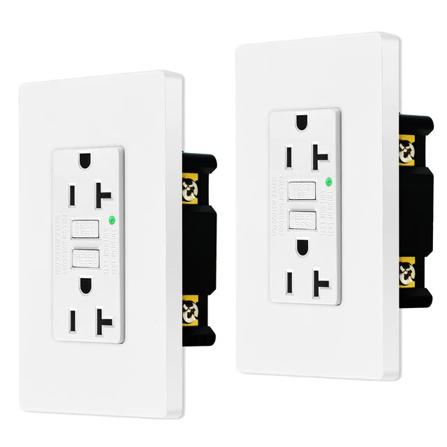 20 Amp GFCI Outlet LED Indicator Duplex Receptacle Universal Socket w/Plate 2PCS