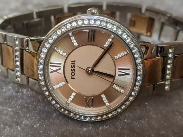 Fossil ES3697 Women's Stainless Steel Silver Tone 29mm Watch Jeweled Accents