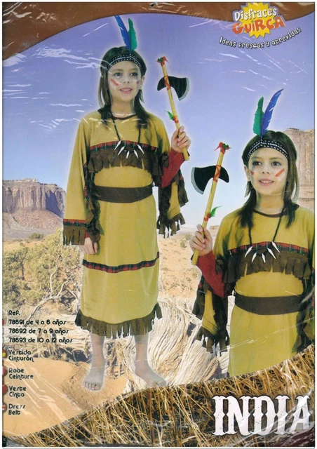 Costume Di Carnevale Indiano 4/6 Anni Costumi Per Bambina Colore Marrone Indiana