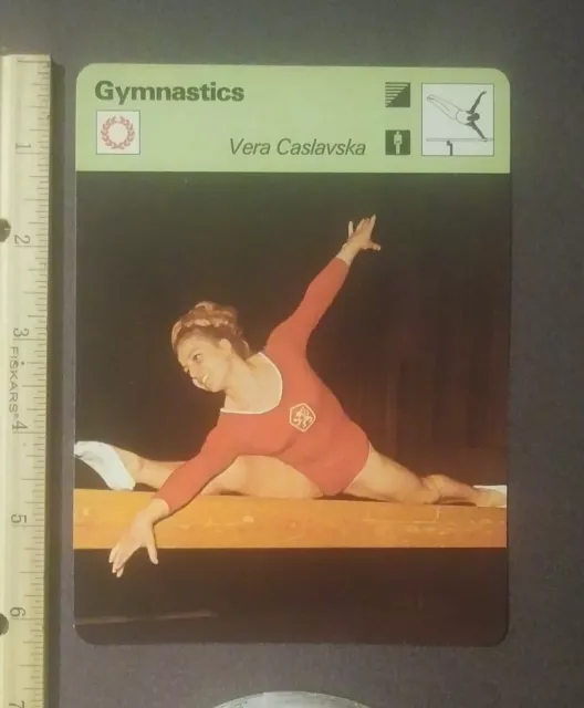 1977 Sportscaster Vera Caslavska Gymnastics Happy Ending Split Olympics Card Vtg