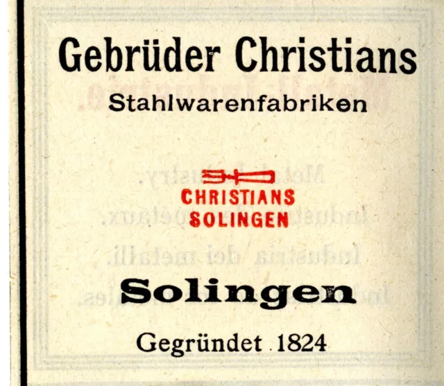 Gebrüder Christians Solingen STAHLWARENFABRIK Trademark 1908