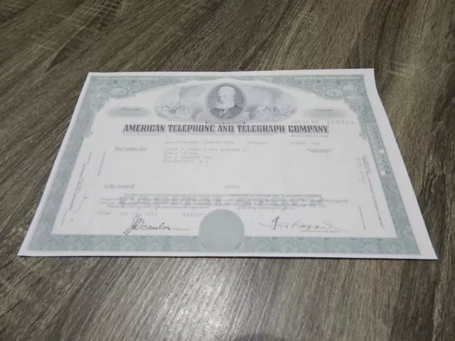 American Telephone & Telegraph Company A.G.B. copy of Stock Certificate