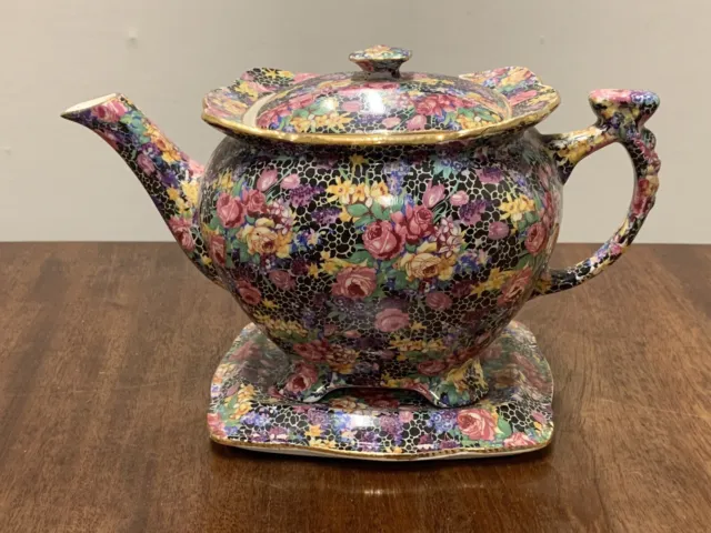 Vintage Royal Winton Chintz Hazel Teapot & Stand- Tea Pot - Trivet