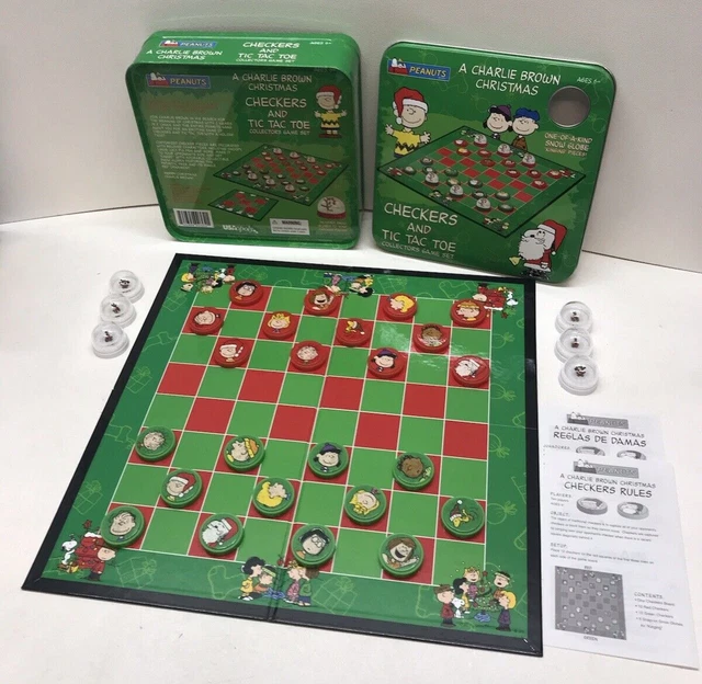 PEANUTS SNOOPY A Charlie Brown Christmas Checkers Game Tin Box Tic Tac