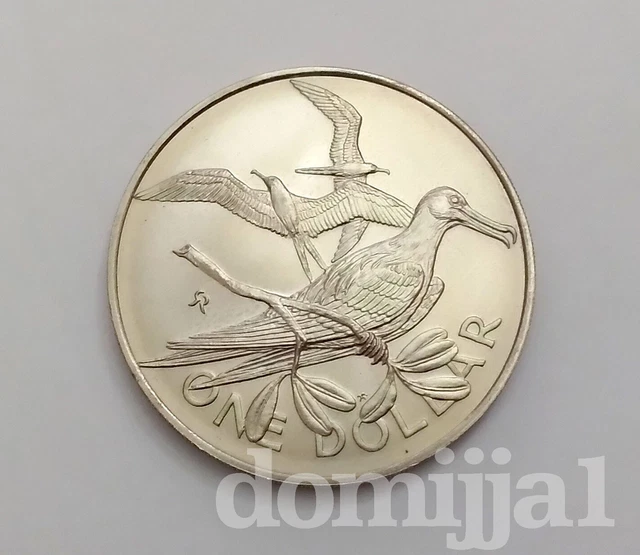 🎀 1974 British Virgin Is. 1 Dollar Coin, KM#6 Matte / Bird