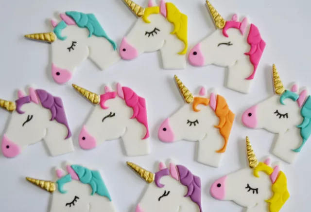 UNICORN HEAD EDIBLE CUP CAKE TOPPERS - x 6 or 12 - WITH GOLD HORN