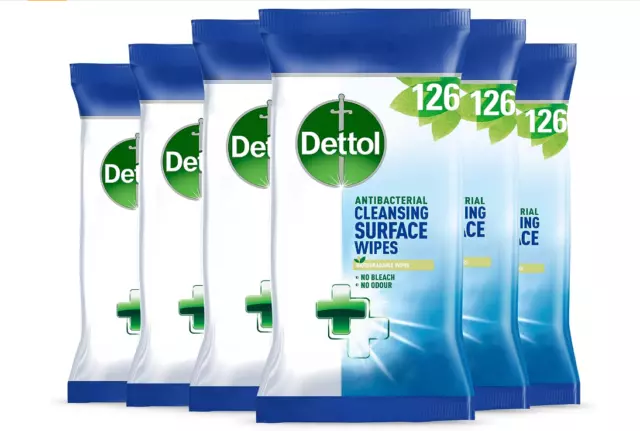 Dettol Bio Antibacterial Large Surface Cleaning 126 Wipes x 6 - Total 756 Wipes