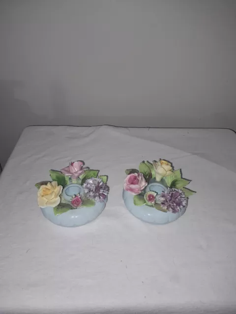 Vintage Royal Adderley Bone China  Candle Stick Holders (Flowers)