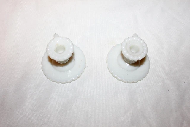 Vtg Miniature White Opaline French Candlestick Holders Portieux Vallerysthal -PS