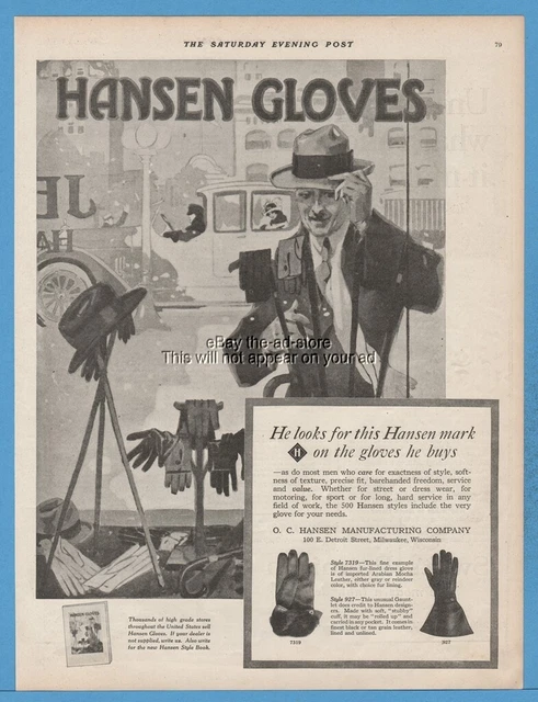 1918 O.C. Hansen Manufacturing Co Milwaukee Wisconsin Men's Driving Gloves Ad
