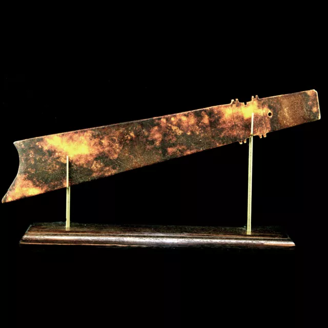 An early Shang mottled brown jade ceremonial axe blade. Y3415