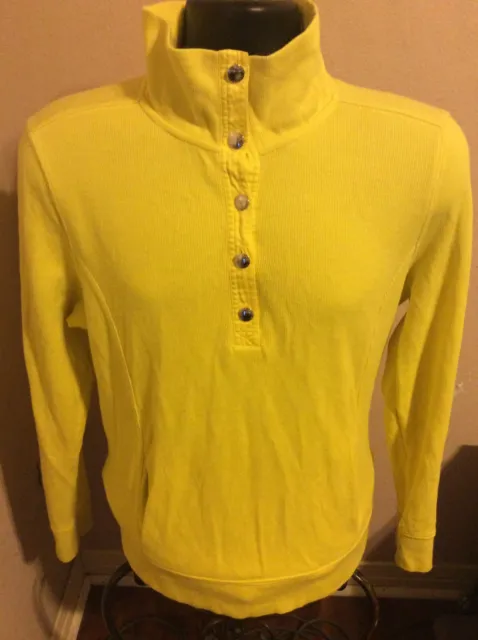 Lauren Ralph Lauren LRL Women's Sz XL Sweater Yellow 1/4 Gold Tone Button Cotton
