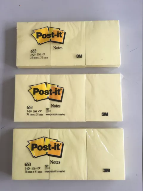 3x 100 Post-it 3M Haftnotiz Block Klebezettel 38 x 51 mm Gelb