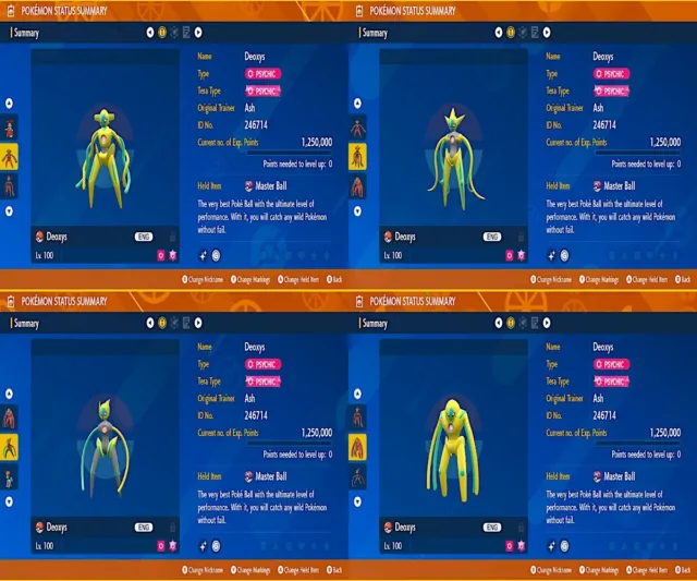 x4 DEOXYS ALL FORMS NORMAL ATTACK DEFENSE SPEED 6IV ✨SHINY✨ READY SCARLET VIOLET