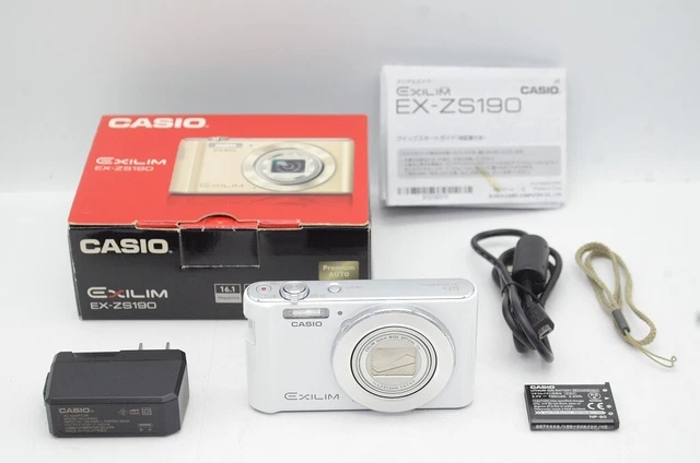✨実用✨ Casio EXLIM EX-ZS190 ホワイト CASIO EX-ZS190 WE Digital Camera Exilim White Wide-Angle