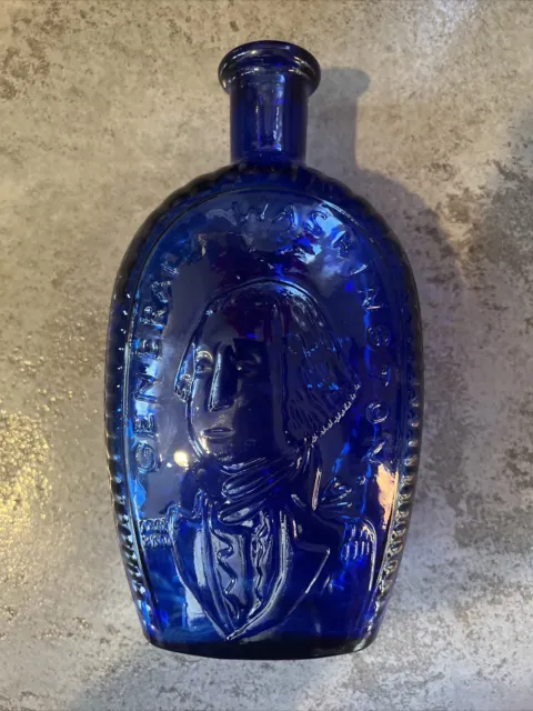 George Washington General Cobalt Blue Embossed Glass 8.5" Bottle