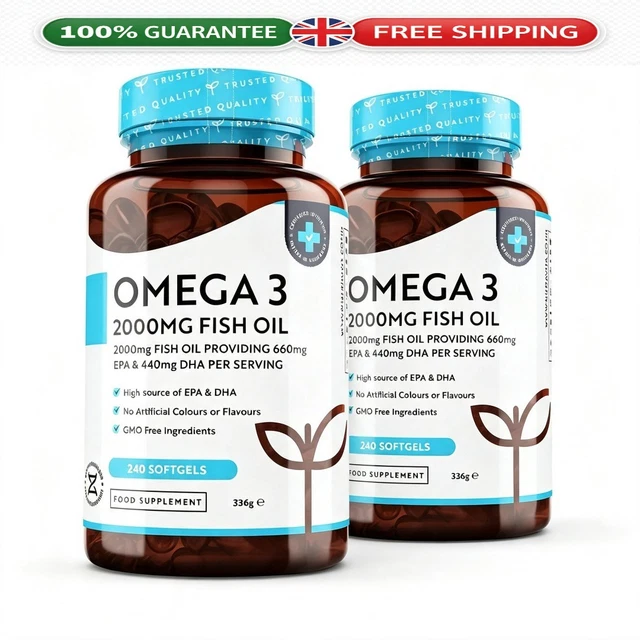 2PACK OMEGA 3 2000mg Fish Oil 240 Softgels 660mg EPA440mg DHA Brain ...