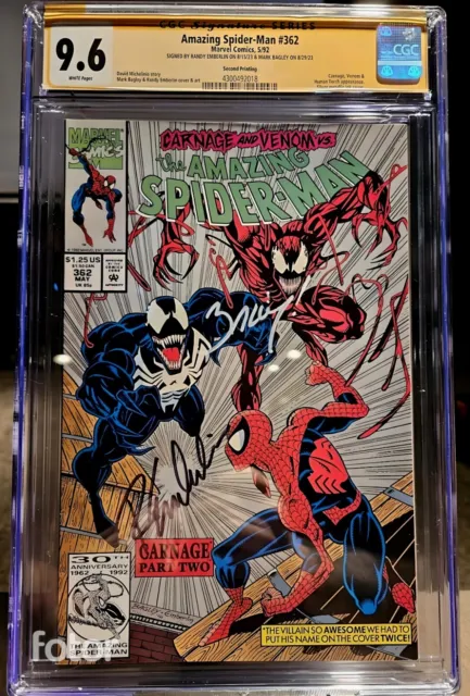 CGC 9.6 SS x2 Amazing Spider-Man #362 Signed Mark Bagley & Emberlin Comic Venom