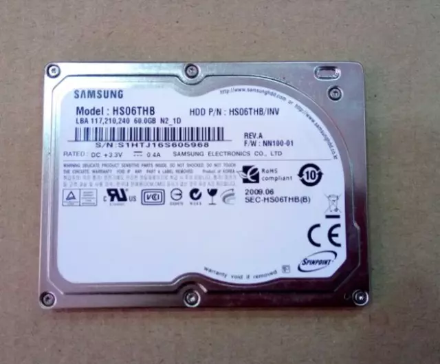 Samsung 1.8" HS06THB 60GB 5mm 4200 RPM IDE PATA ZIF HDD Hard Disk for Laptop