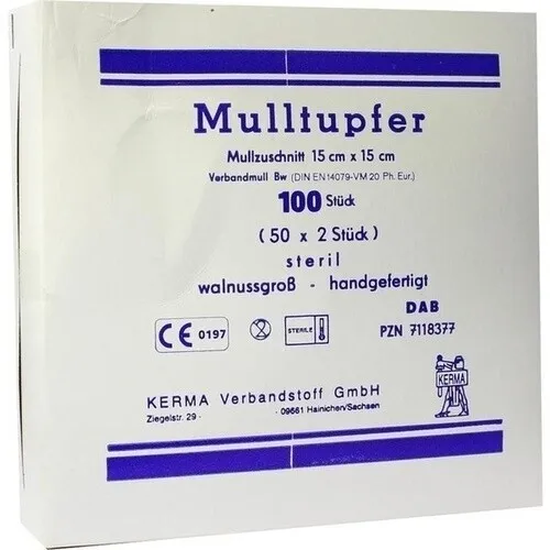 MULLTUPFER 15x15 cm walnussgroß steril, 100 St PZN 07118377