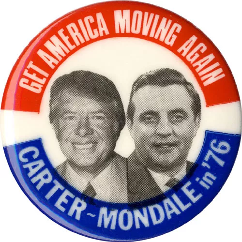 1976 Carter Mondale GET AMERICA MOVING AGAIN Campaign Button (4989)