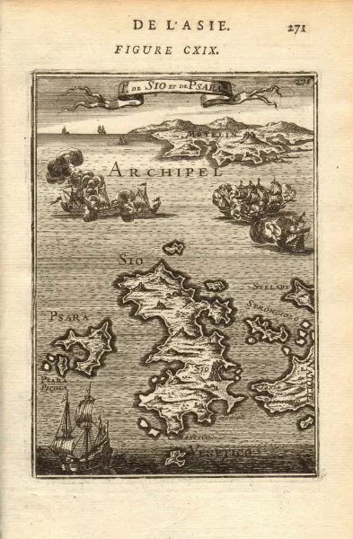 AEGEAN ISLANDS. Sio (Chios) Pasara (Psara) & Mitylene (Lesbos). MALLET 1683 map