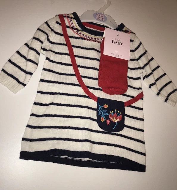 M&S 2 Piece Knitted Dress with Tights Outfit (0-3months,3-6Months - ) £18
