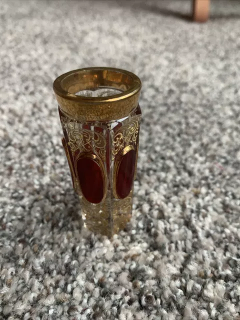 Antique MOSER RUBY CABOCHON & GILT ENAMELED GLASS TOOTHPICK HOLDER