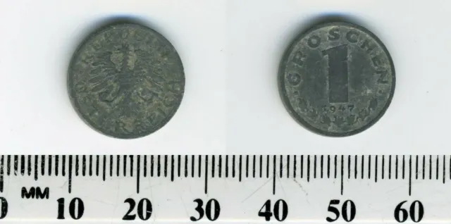 Austria 1947 - 1 Groschen Zinc Coin - Imperial Eagle with Austrian shield