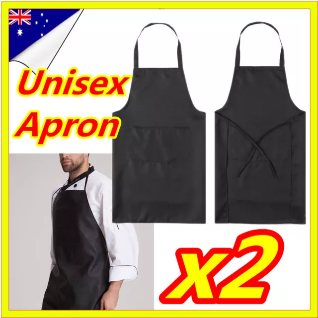 2 x Black Apron Plain Craft With Pocket Washable Kitchen Cooking Chefs Butchers