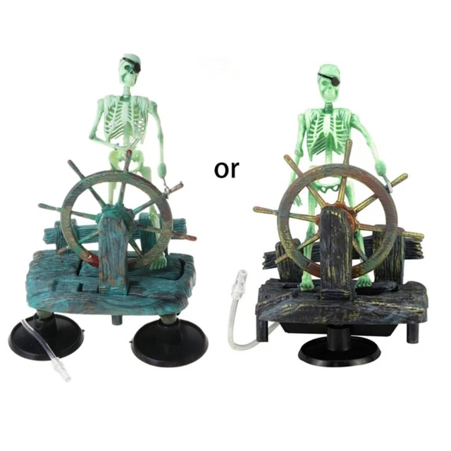 Aquarium Resin Skull Decorations Small Pirate Captain Skeleton for Fish Tanks