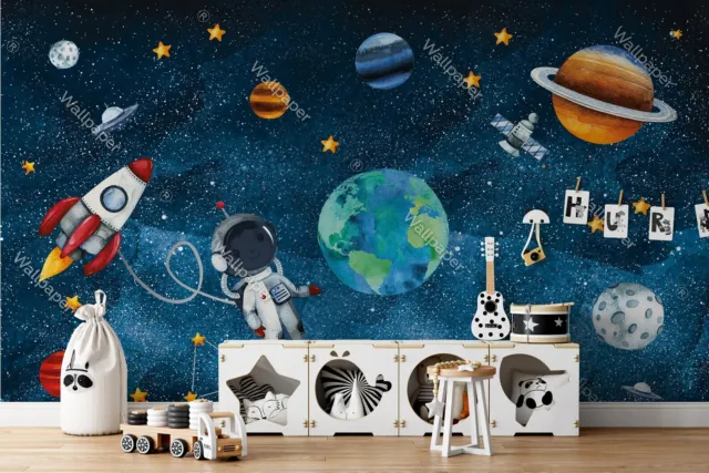 Space, Astronaut, Planets Wallpaper Peel And Stick Nursey Wall Decor Kids Mural