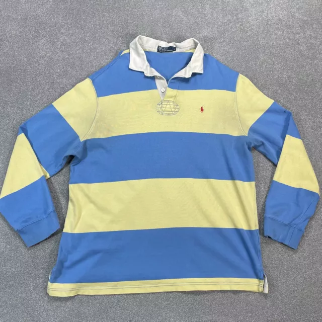 POLO RALPH LAUREN Shirt Adult Large Yellow Blue Pony Rugby Striped Logo ...