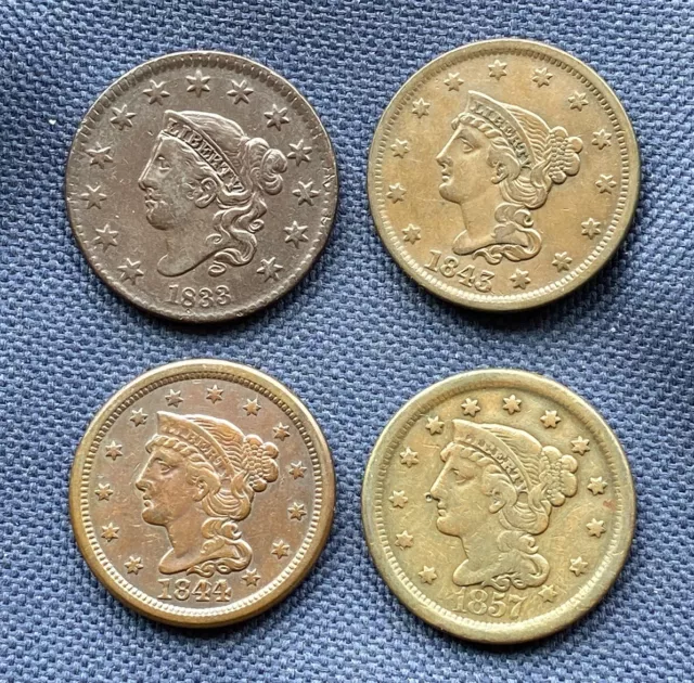 A Lot Of (4) Large Cent Coppers One Double Die Obverse .