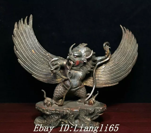 12.2'' Tibetische Bronze Gilt Redpoll Winged Garuda Vogel Adler Buddha Statue