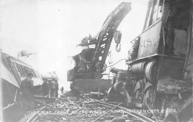 Rppc Crane At Train Wreck Rome Oriskany New York Real Photo Postcard (1910)