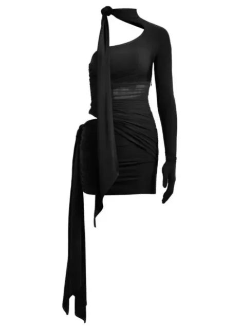 MUGLER X H&M Knot-detail one-shoulder dress BNWT UK SIZE S SOLD OUT DESIGNER!