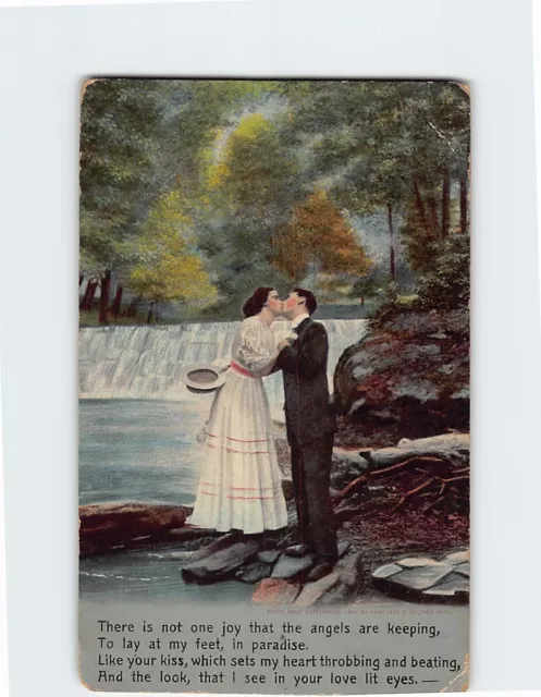 Postcard Love/Romance Greeting Card with Poem and Lovers Kissing Picture